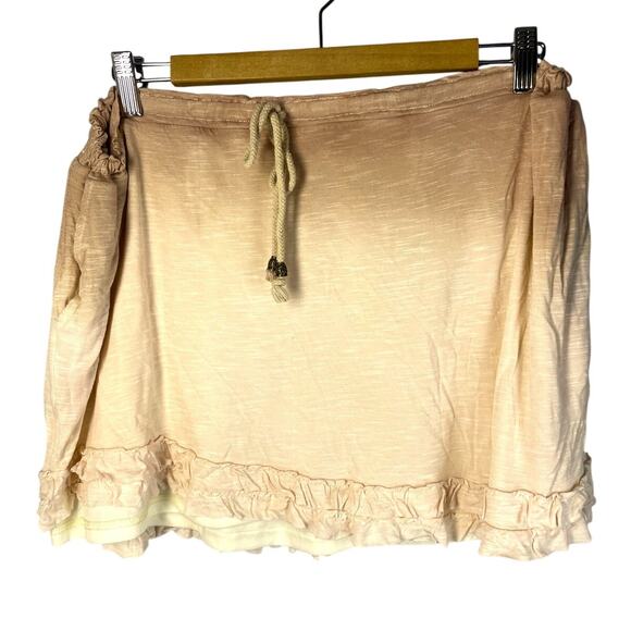 Oddy, Size Large, Peach to Rose Pink Ombre Dip Dye Distressed Mini Skirt, Ruffle - Picture 1 of 5